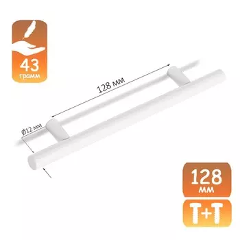 Ручка-рейлинг cappio frida, нержавеющая сталь, d=12 мм, м/о 128 мм, цвет белый