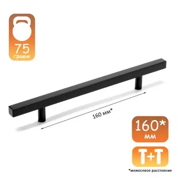 Ручка-рейлинг квадрат cappio, м/о 160 мм, l=250 мм, цвет черный