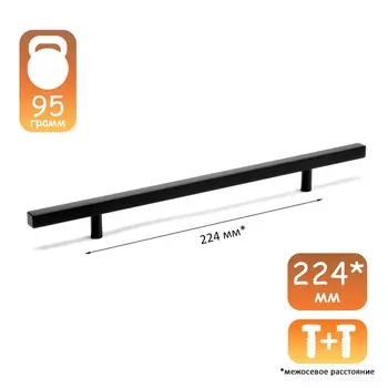 Ручка-рейлинг квадрат cappio, м/о 224 мм, l=350 мм, цвет черный