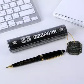 Ручка шариковая, синяя паста в тубусе, пластик