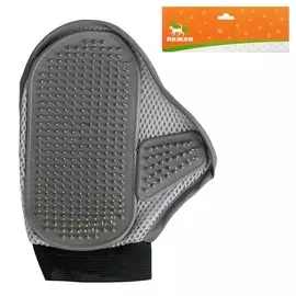 Рукавица - расческа с металлическими зубьями, серая