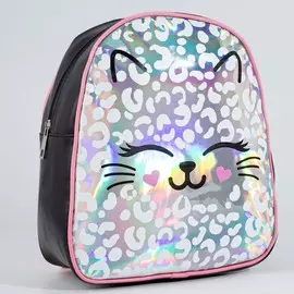 Рюкзак детский для девочки искусственная кожа, meow, кот, голография, 27х23 х 10 см