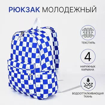 Рюкзак молодежный на молнии, с карманами, в клетку, размер 3013.541 см, синий