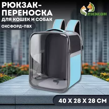 Рюкзак-переноска для кошек и собак, оксфорд+пвх, 40 х 28 х 28 см, голубой