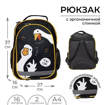 Рюкзак школьный, 37 х 27 х 16 см, эргономичная спинка, calligrata б
