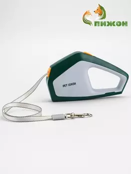 Рулетка - поводок для собак, лента 3 метра, белая/зеленая