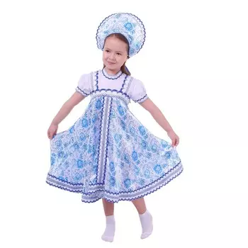 Русский народный костюм, платье, кокошник, голубые узоры, р-р 34, рост 134 см
