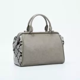 Сумка-саквояж на молнии, наружный карман, длинный ремень, цвет серо-бежевый