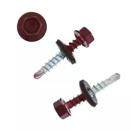 Саморезы кровельные тундра krep с буром 4.8x28 мм, темно-красный 300 шт.