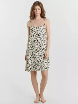Сарафан домашний женский кремовый с растительным принтом