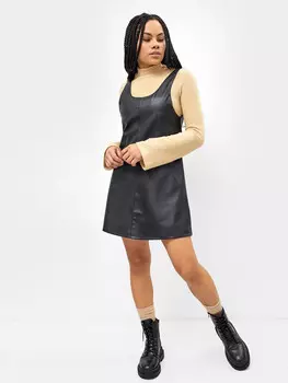 Сарафан женский из экокожи в черном цвете