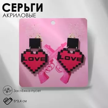 Серьги акриловые one love, цвет черно-розовый в серебре