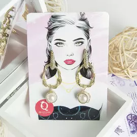 Серьги с жемчугом girl овал с каплей, цвет белый в золоте