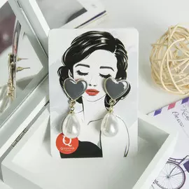 Серьги с жемчугом girl сердце с каплями, цвет бело-серый в золоте