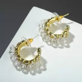 Серьги со стразами цвет белый в золоте