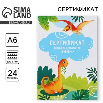 Сертификат о профилактических прививках а6, динозавры, 24 страницы