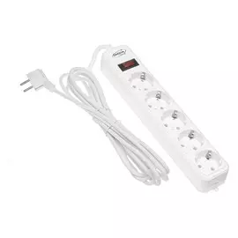 Сетевой фильтр luazon lighting, 5 розеток, 5 м, 2200 вт, 3 х 0.75 мм2, 10 а, 220 в, белый