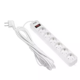Сетевой фильтр luazon lighting, 6 розеток, 5 м, 2200 вт, 3 х 0.75 мм2, 10 а, 220 в, белый