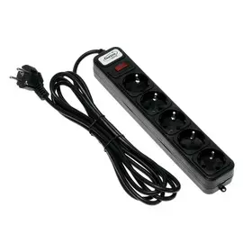 Сетевой фильтр luazon lighting, 5 розеток, 3 м, 2200 вт, 3 х 0.75 мм2, 10 а, 220 в, черный