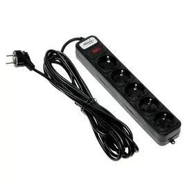 Сетевой фильтр luazon lighting, 5 розеток, 5 м, 2200 вт, 3 х 0.75 мм2, 10 а, 220 в, черный
