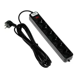 Сетевой фильтр luazon lighting, 6 розеток, 5 м, 2200 вт, 3 х 0.75 мм2, 10 а, 220 в, черный