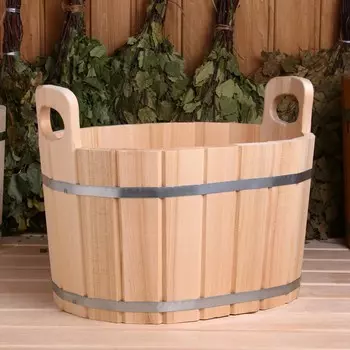 Шайка из липы овальная, 20л, нержавеющий обруч,