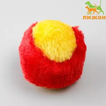 Шарик меховой для кошек, желтый/красный