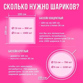 Шарики для сухого бассейна с рисунком, диаметр шара 7,5 см, набор 150 штук, цвет розовый, белый, серый