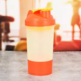 Шейкер спортивный с чашей под протеин, бело-оранжевый, 500 мл