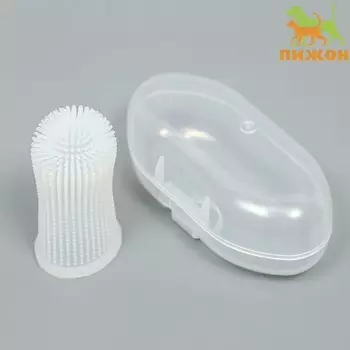 Щетка для чистки зубов животных, 5,5 х 2,5 см, белая, контейнер 7 х 4 см