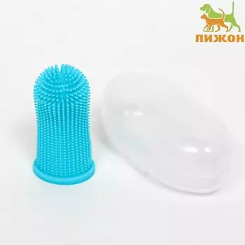 Щетка для чистки зубов животных, 5,5 х 2,5 см, голубая, контейнер 7 х 4 см