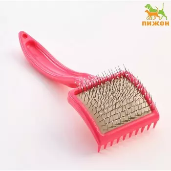 Щетка - пуходерка средняя жесткая с каплями, основание 5949 мм, розовая