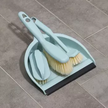 Щетки для уборки доляна, 4 предмета: совок, 3 щетки, 302112 см, голубые