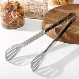 Щипцы кухонные доляна chrome, h=33 см нержавеющая сталь, черные