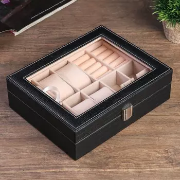 Шкатулка кожзам под часы 6 отделений и бижутерию