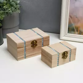 Шкатулка простая со вставками орнамента 14х10х7,5, 11х7х5,5 см (набор 2 шт)