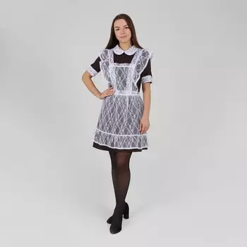 Школьный фартук на выпускной, гипюр, мелкие цветы, р. 42-50, белый + набор шаров 5 шт.