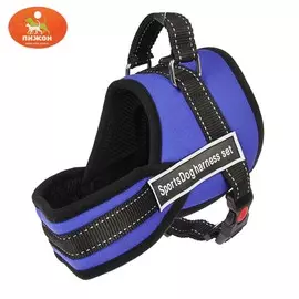 Шлейка с подкладом светоотражающая, размер m (ош 60, ог 62-76 см), стропа 2,5 см, синяя