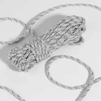 Шнур витой, d=5 мм, 10±1 м, цвет серебряный