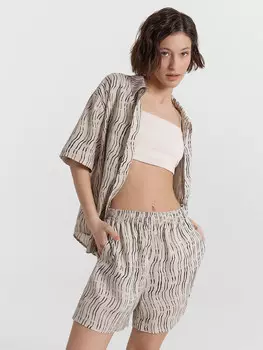 Шорты домашние женские бежевые с принтом