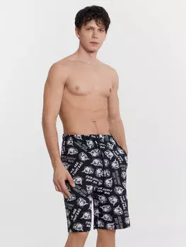 Шорты домашние мужские черные с принтом