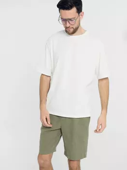 Шорты мужские оливково-зеленые из хлопка и льна