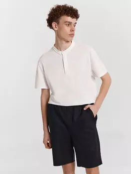 Шорты мужские текстильные в черном оттенке изо льна и хлопка