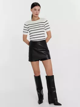 Шорты-юбка женские кожаные черные