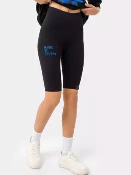 Шорты велосипедки женские черные с надписью