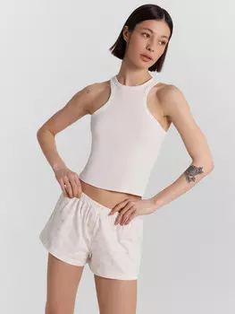 Шорты домашние женские кремовые с принтом