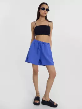 Шорты женские синие изо льна и вискозы