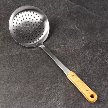 Шумовка для казана шафран, 42 см, диаметр 16 см, деревянная ручка, металл