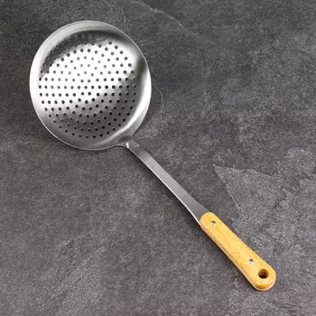 Шумовка для казана шафран, 45 см, диаметр 18.5 см, деревянная ручка, металл