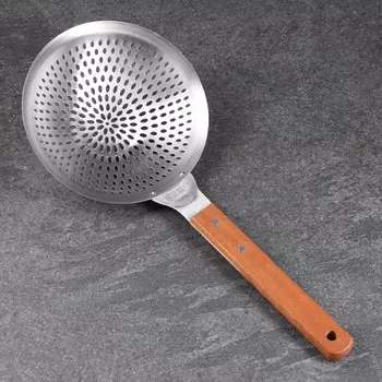 Шумовка для казана шафран, 48 см, диаметр 22 см, узбекская, деревянная ручка, металл